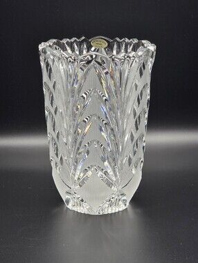 Vintage 1980s USSR Hand Cut 24% Lead Crystal Vase Soviet Era Hrustal 6.6"x4.5"